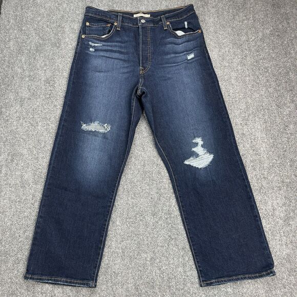 Levis Jeans Womens 32X27 Ribcage Straight Ankle Button Fly Dark Wash Stretch - Picture 1 of 11